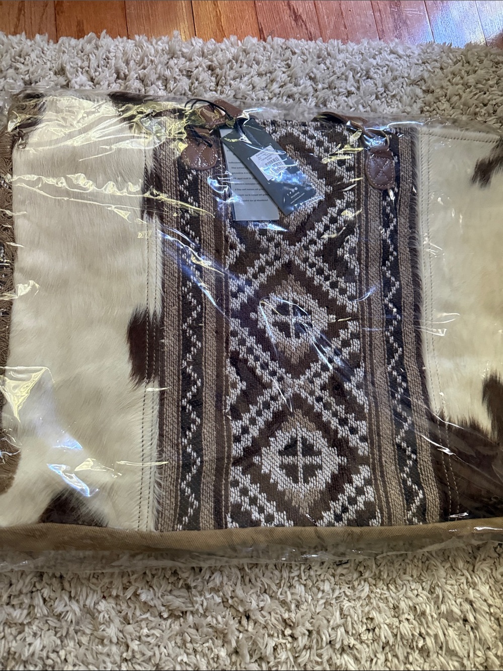 Myra Elisa Boho Cowhide & Woven Tote Bag in Brown Mix, new - Picture 8 of 8